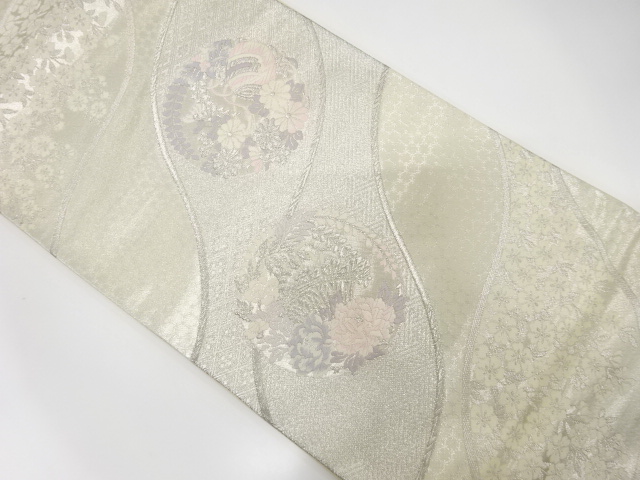 JAPANESE KIMONO / ANTIQUE FUKURO OBI / SILK / WOVEN FLORAL PLANTS